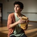 Marioa Escardino explorando ritmo y movimiento con un pequeño instrumento